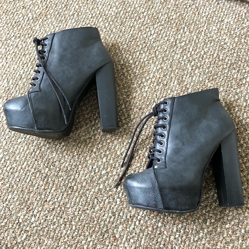 Vintage platform ankle boots, distressed black